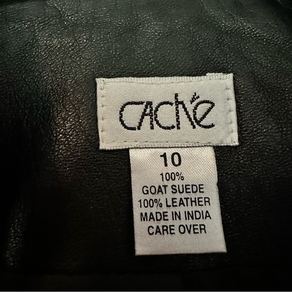 Cache Goat Suede Leather Ruched Sleeve Zip Jacket - Picture 5 of 6